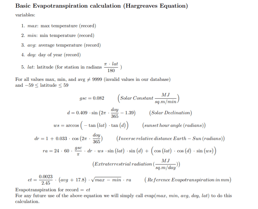 python Calculate evapotranspiration Code Review Stack Exchange