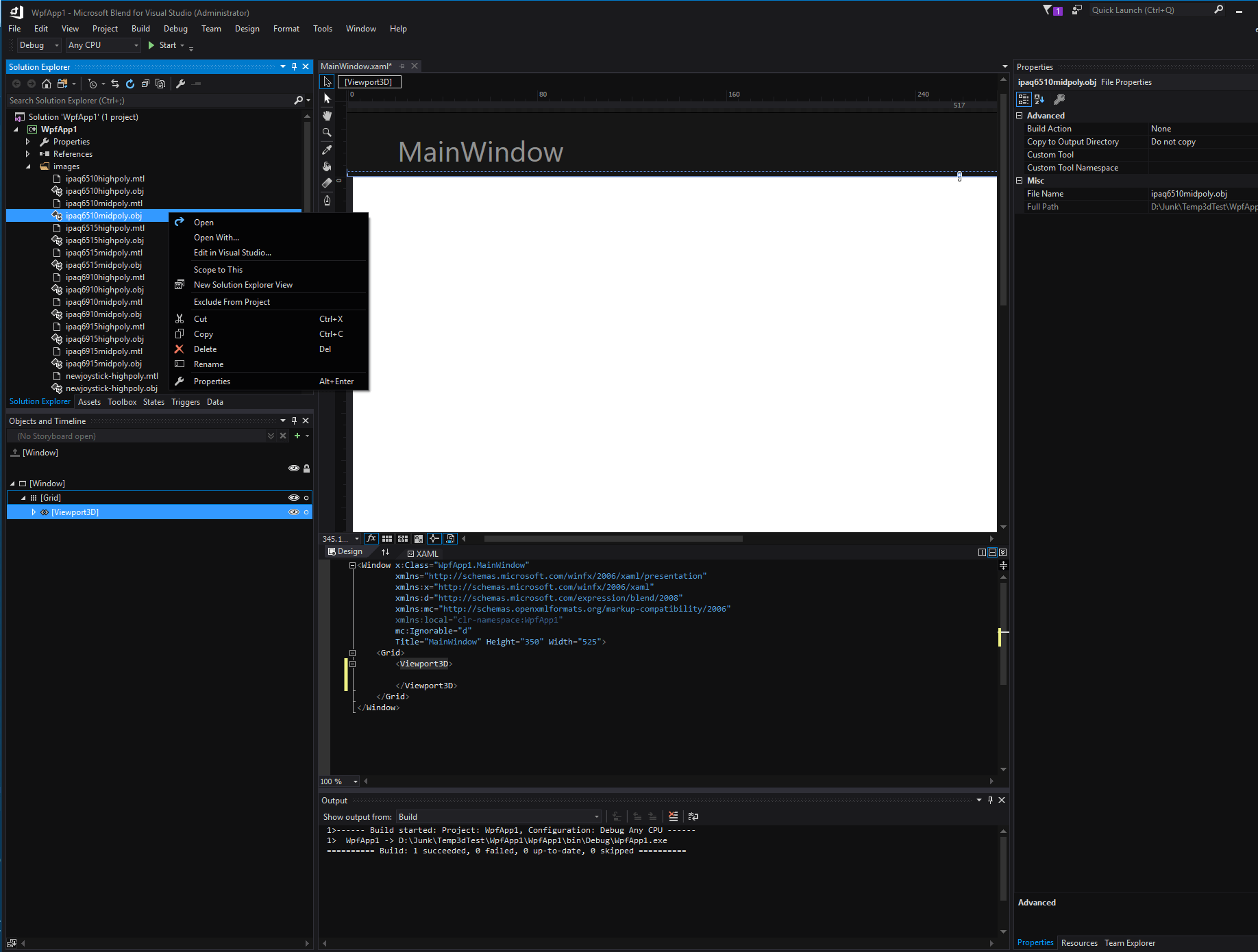 xaml Microsoft Blend 2017 how to import image file in .obj format