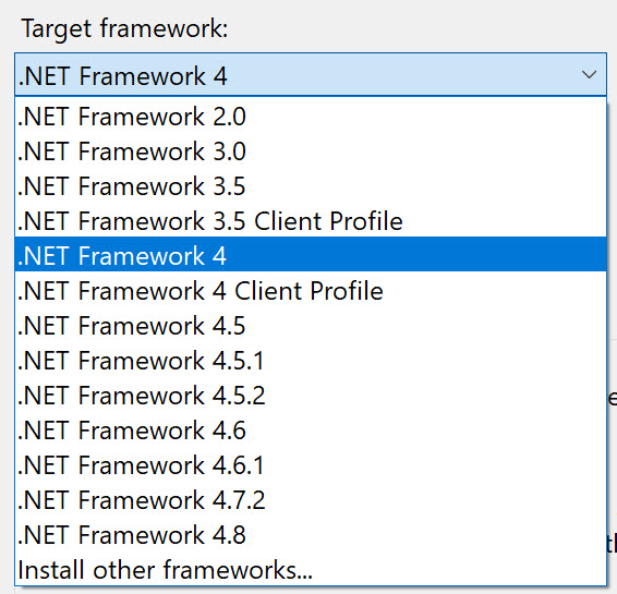 visual studio VS 2019 Project Target Framework Not Installed