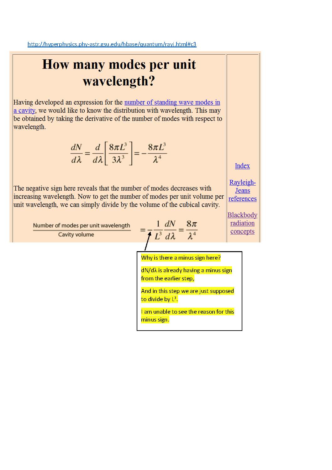 Trouble in deriving the RayleighJeans formula from the steps shown on HyperPhysics site