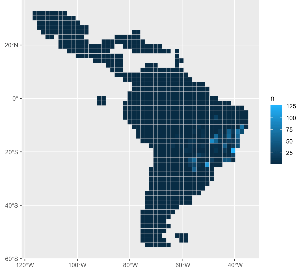 raster How to produce a gridded map in R where each grid cell represents the sum of points