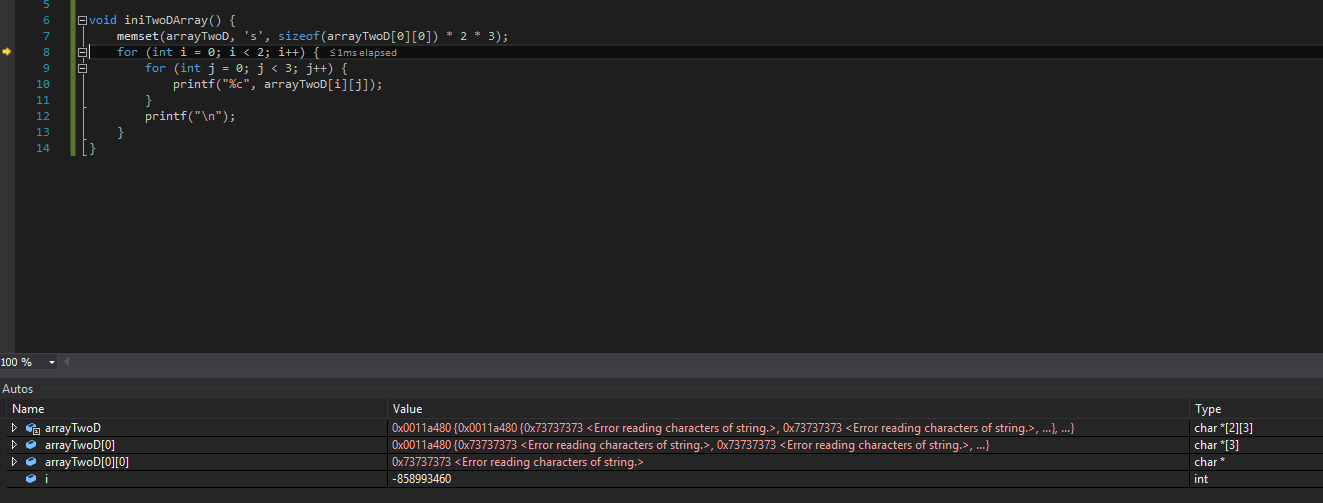 c Error reading characters of string when setting 2d array values