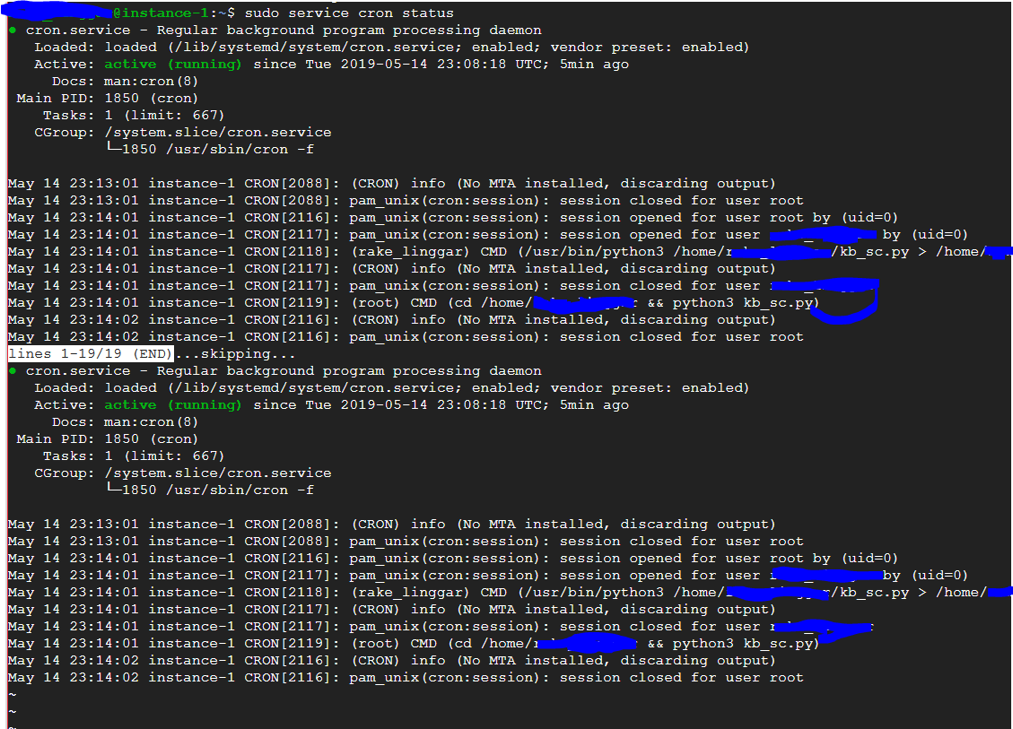 Python script using Cron Job Not saving output to file in Google VM