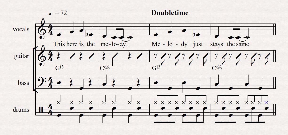 notation What does "Doubletime feel" mean? Music Practice & Theory