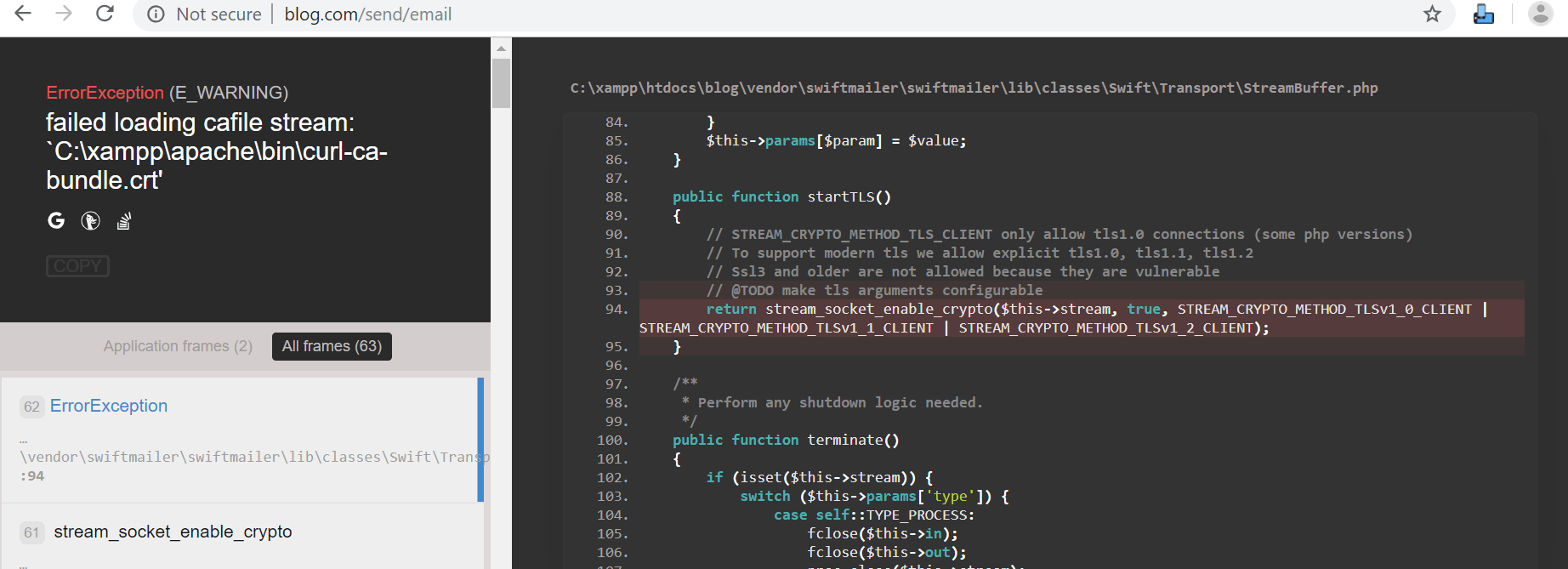 laravel failed loading cafile stream `C\xampp\apache\bin\curlcabundle.crt' Stack Overflow