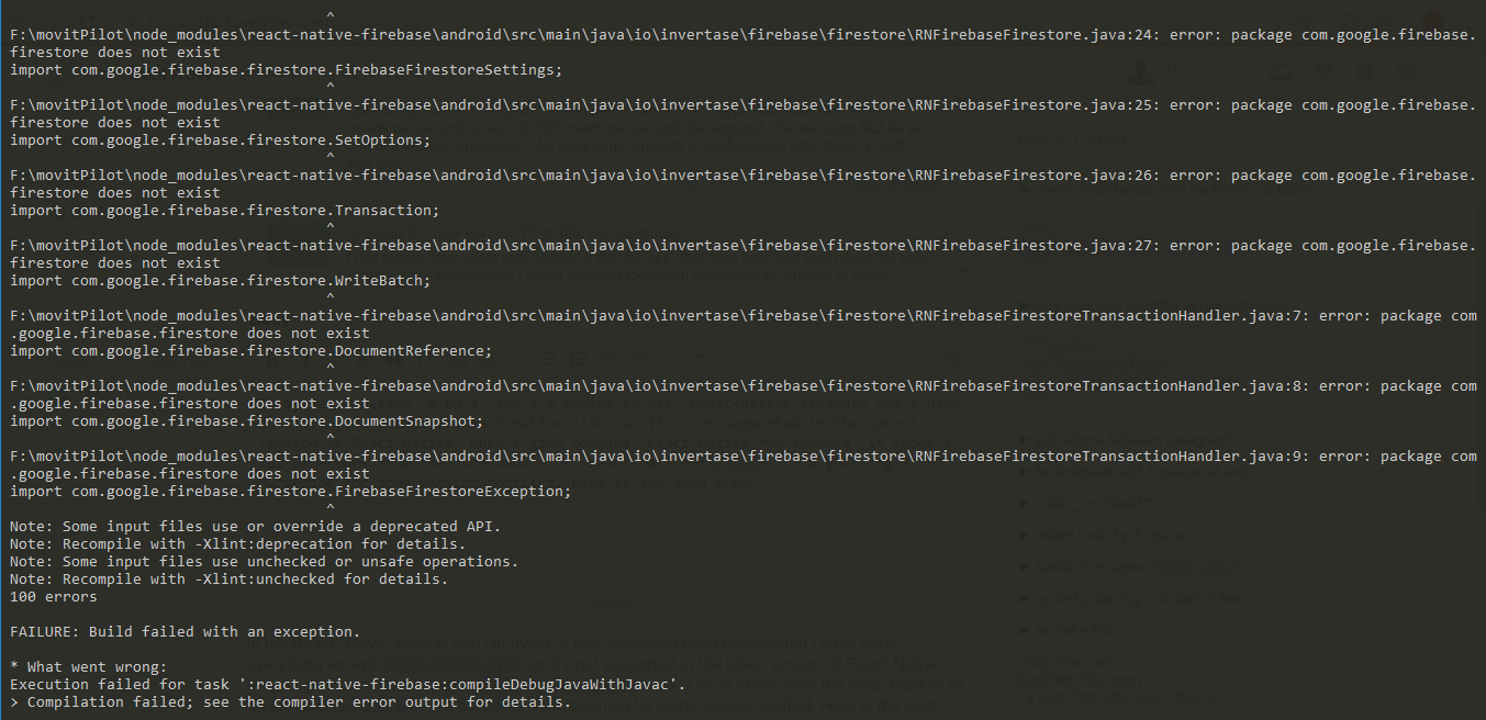 Execution failed for task 'reactnativefirebase