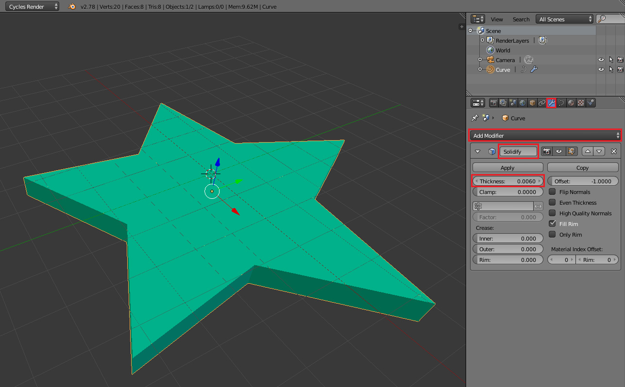 modeling Please explain how to extrude a 2D curve from SVG Blender