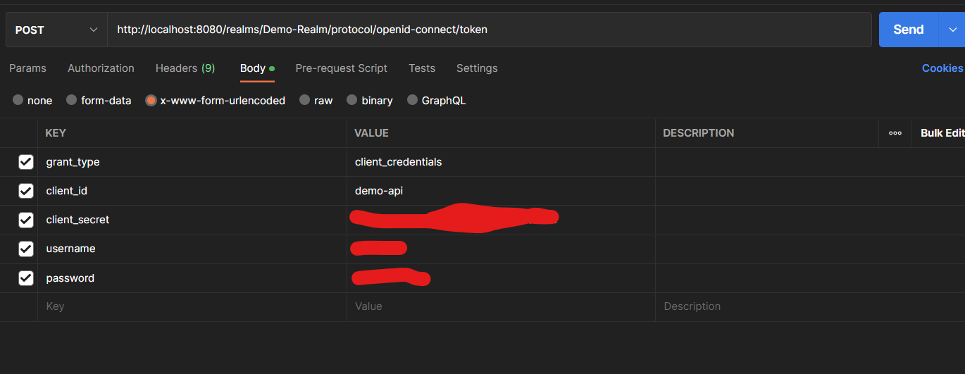 javascript POST call to Keycloak to fetch access token works in