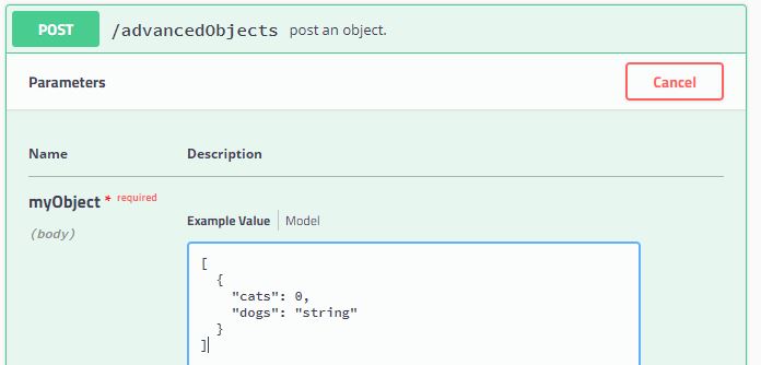 Can a swagger object passed as a parameter have default values in