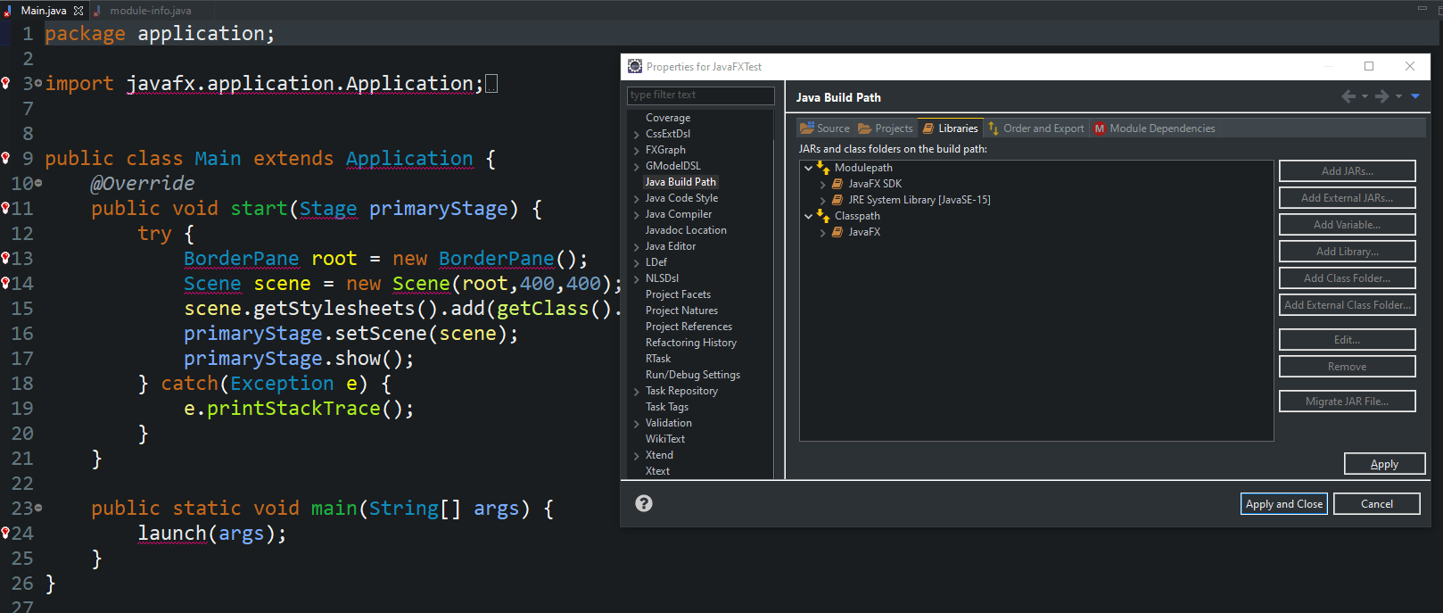java Eclipse marking JavaFX packages as missing although they're