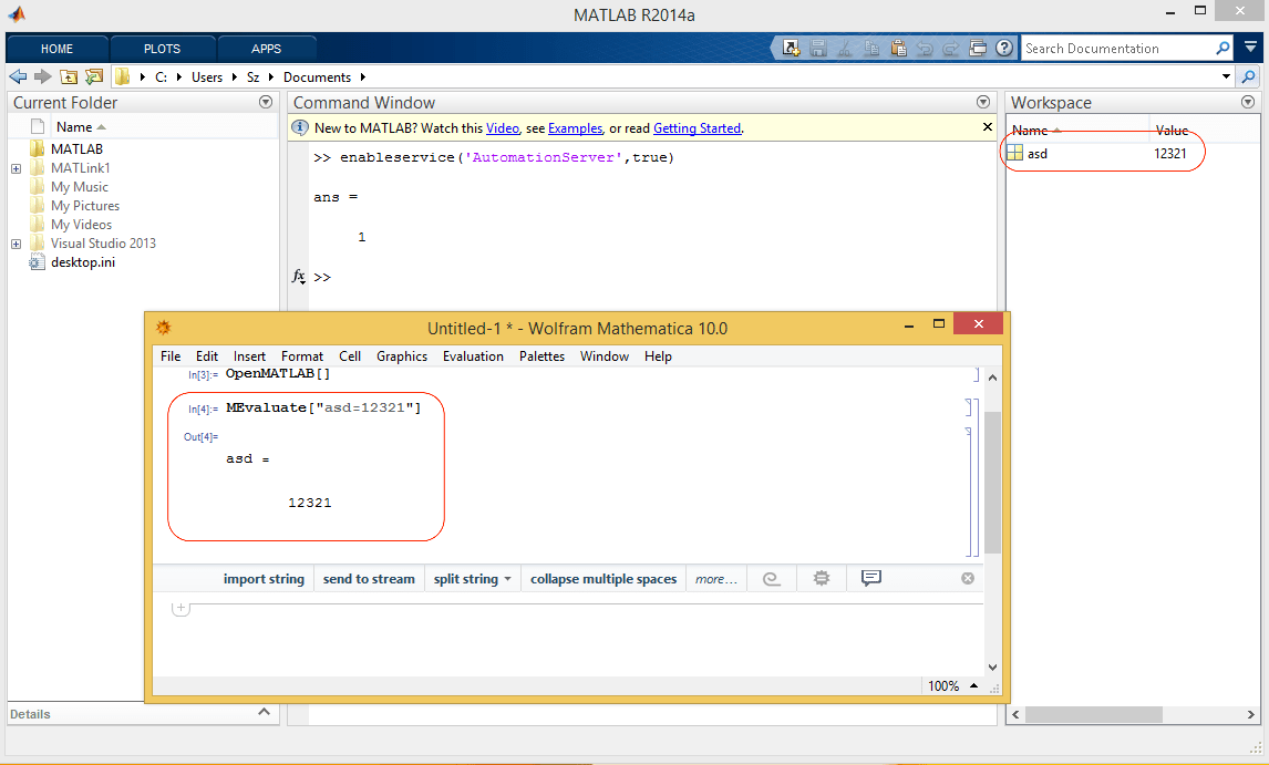 interoperability Using the variable in the MATLAB workspace using