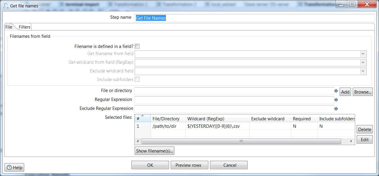 pentaho How to check if file exist or not with first 8 digits of