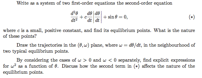 calculus Equilibrium Points Second Order Differential Mathematics