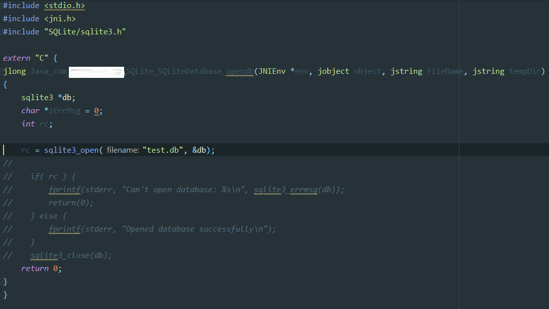 java cannot use SQLite3 with c++ Native code in Android