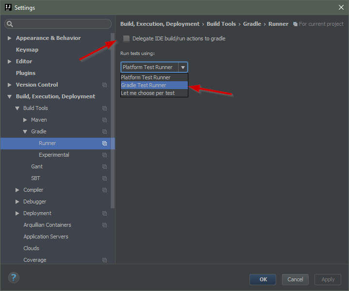 java IntelliJ Spring Gradle "Run all tests" not working (single test