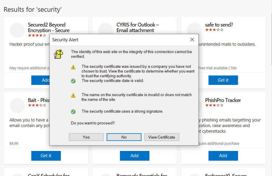 Certificate Warnings When Directly Accessing Microsoft Store from