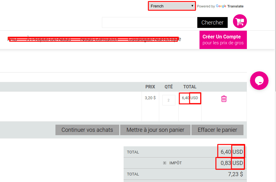 When Select France Language in Google Translate Price Formatting
