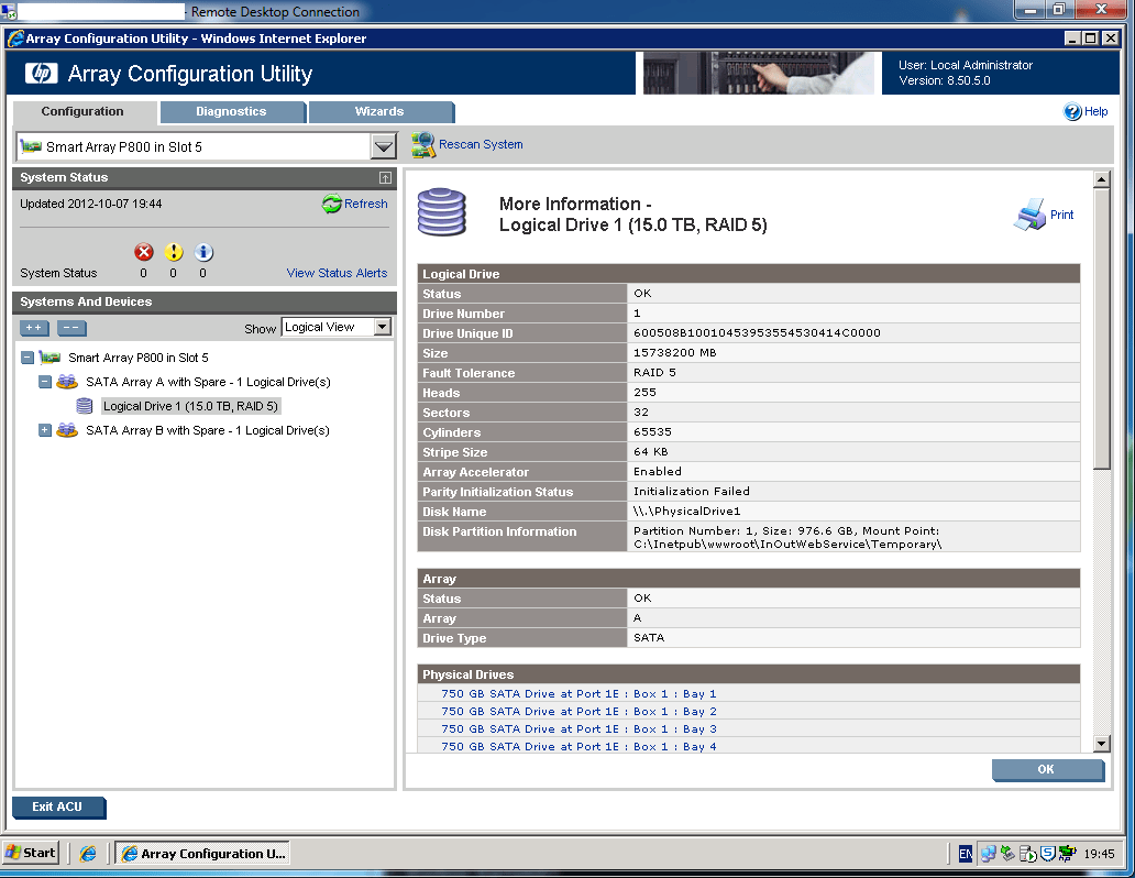storage HP ACU shows parity initialization failed on Smart Array controller Server Fault