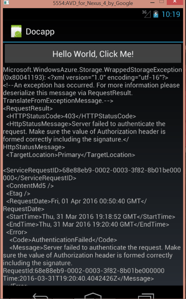 c 403 Authentication Error when access Windows Azure Storage Table