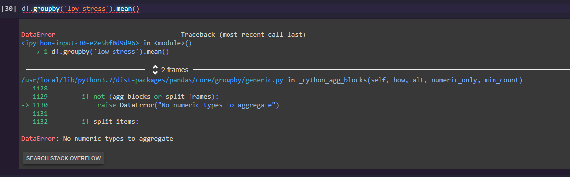 python No numeric types to aggregate? Stack Overflow