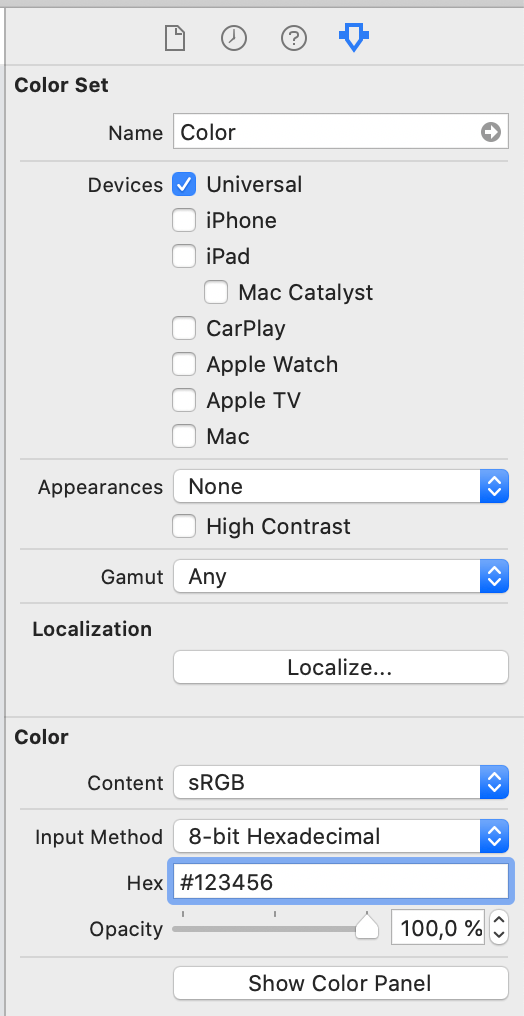 Search color by hex code in xcode Colours asset Stack Overflow