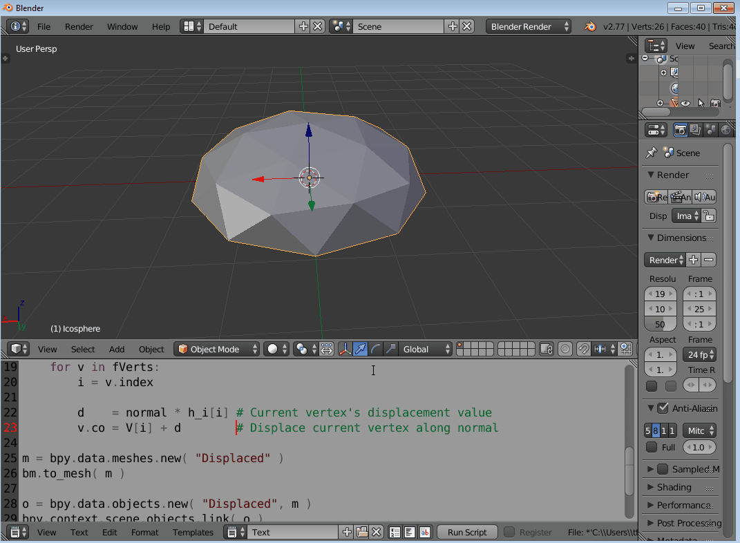 python Nonuniform Moving of Vertices of Meshes Along Local Normals