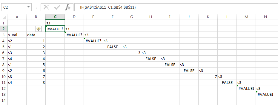 excel array formula if result depends on row? Stack Overflow