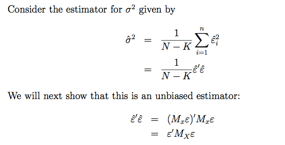 The projection matrix and proof of an unbiased estimator for sigma