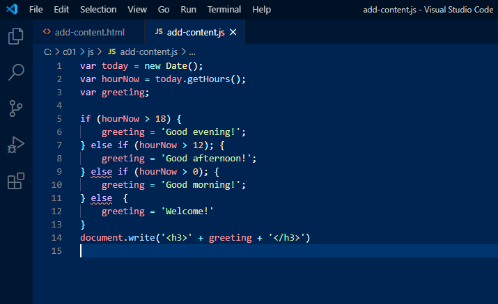 Why am I getting a "TS 1128" on my If/else statement writing in