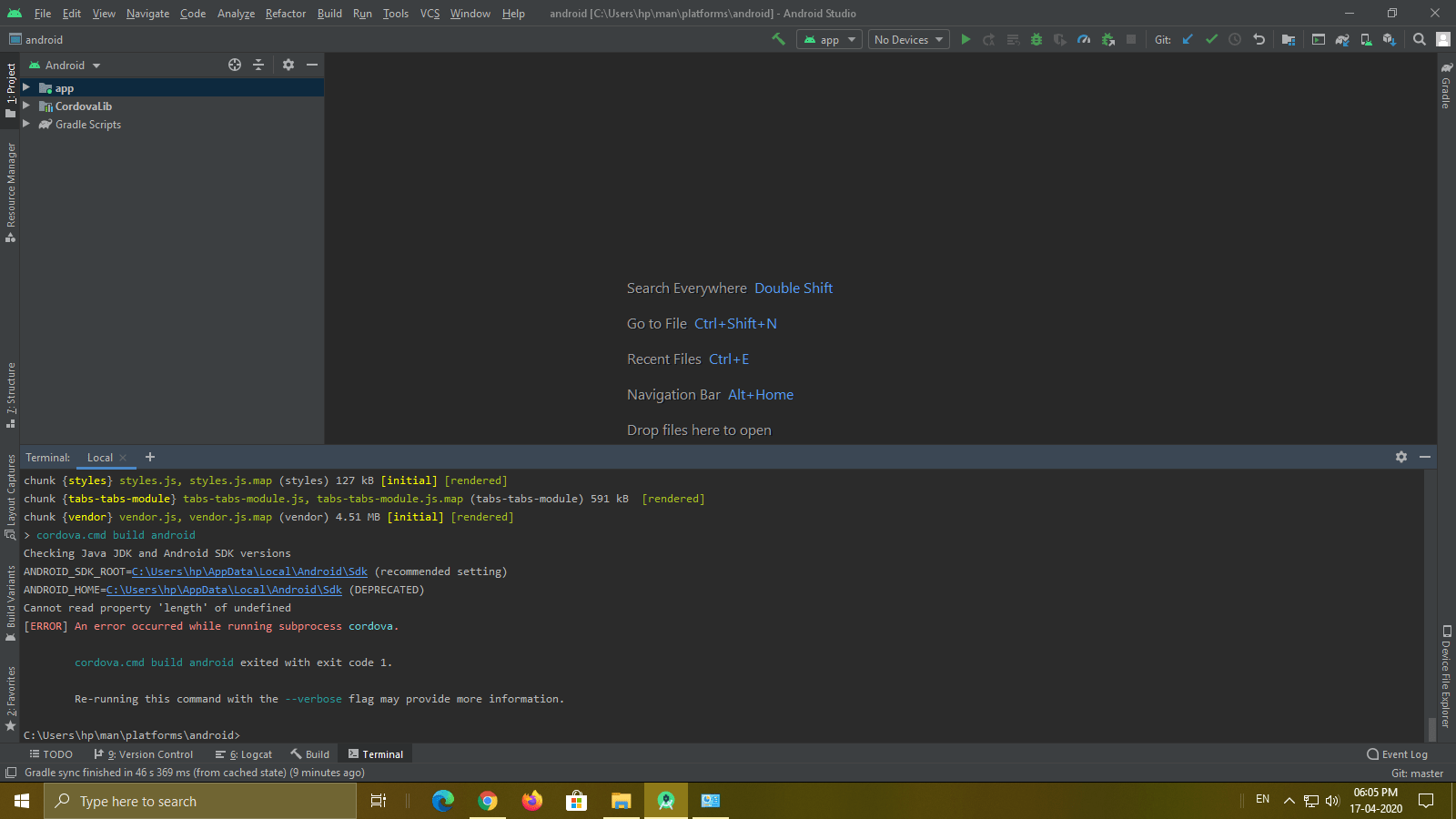 cordova ANDROID_SDK_ROOT=C\Users\hp\AppData\Local
