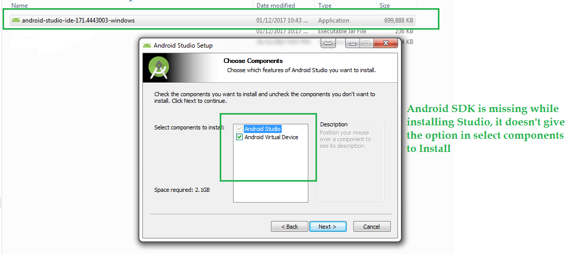 Unable to install SDK tools component while installing