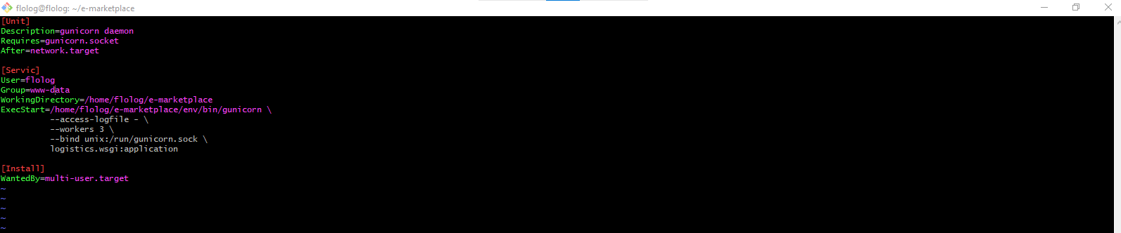 nginx systemctl status gunicorn error when deploying django project