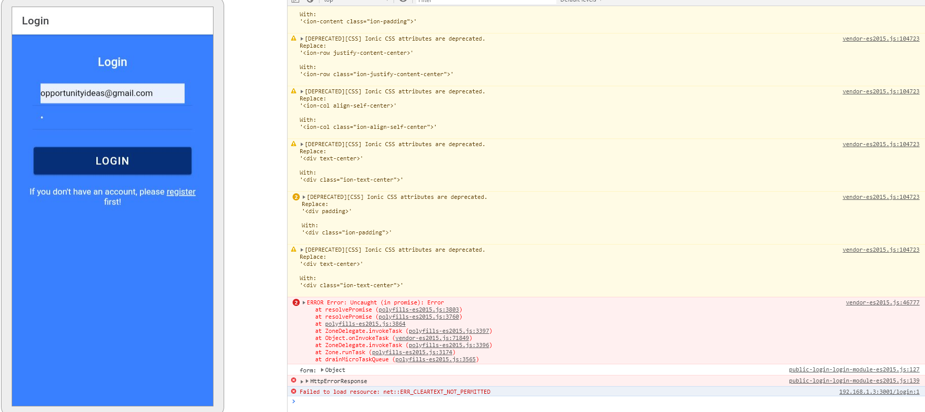 javascript IONIC 5.2.2 Failed to load resource netERR_CLEARTEXT_NOT_PERMITTED. Standard