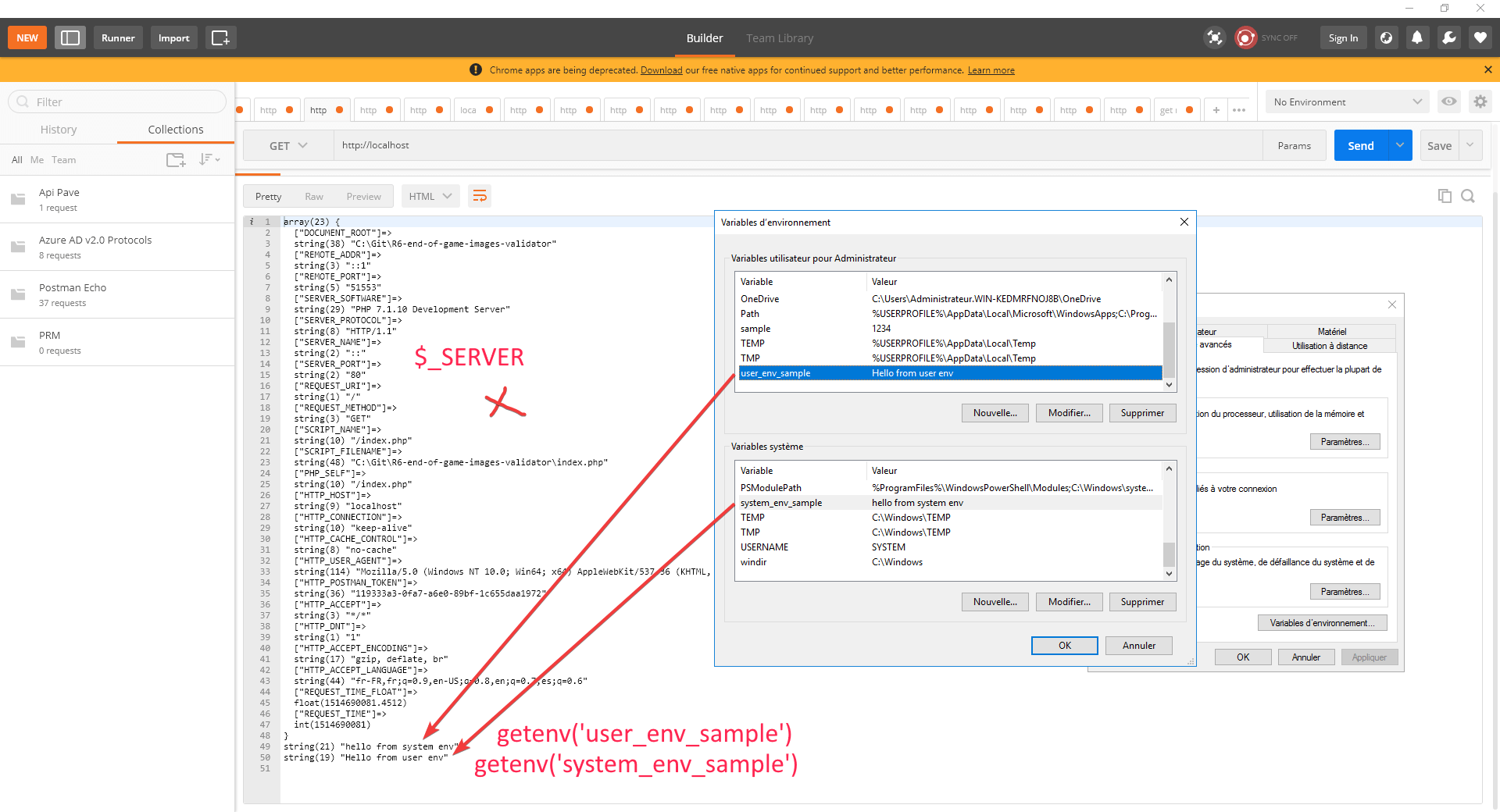 How to read Windows's Environment variables from php using builtin