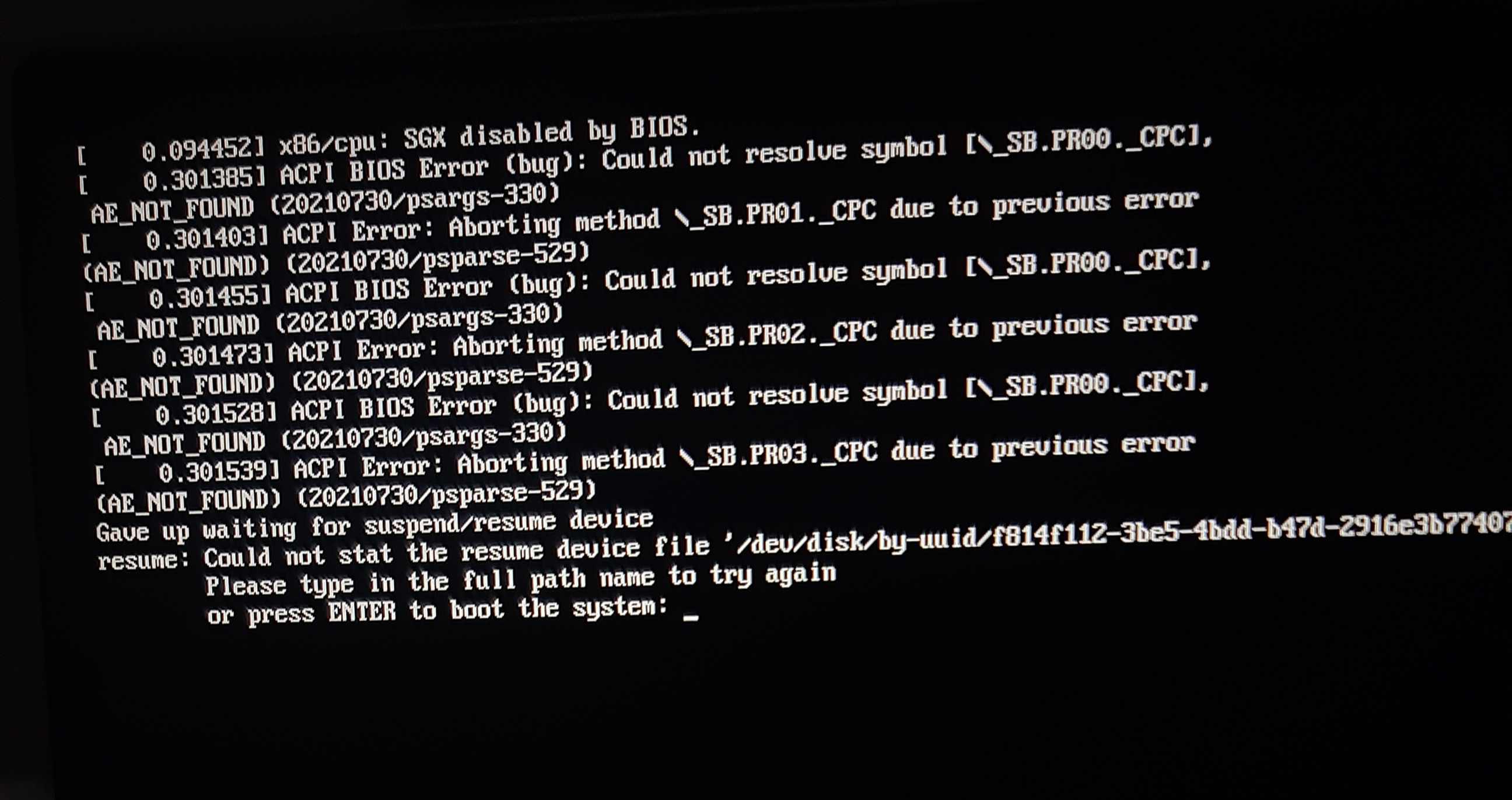 I get "gave up waiting for suspend/resume device" when trying to login
