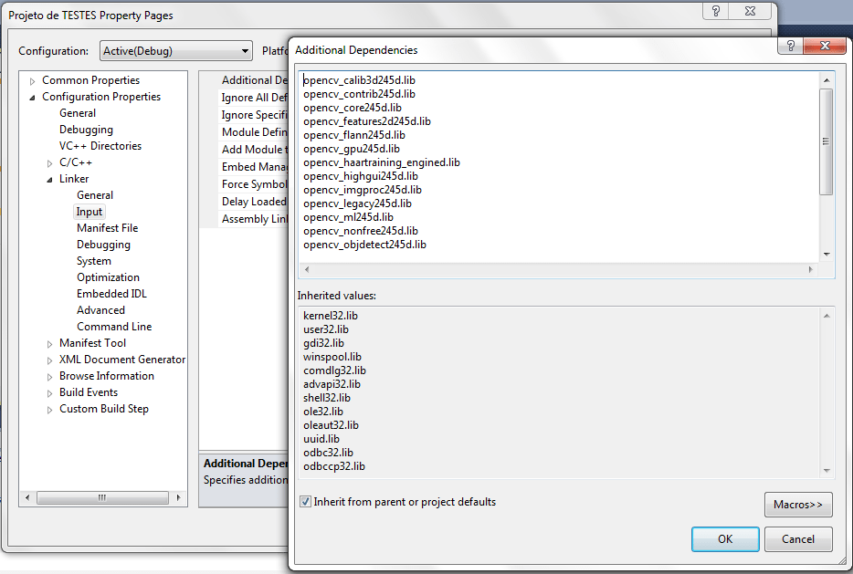 c++ LINK fatal error LNK1104 cannot open file 'opencv_calib3d245d