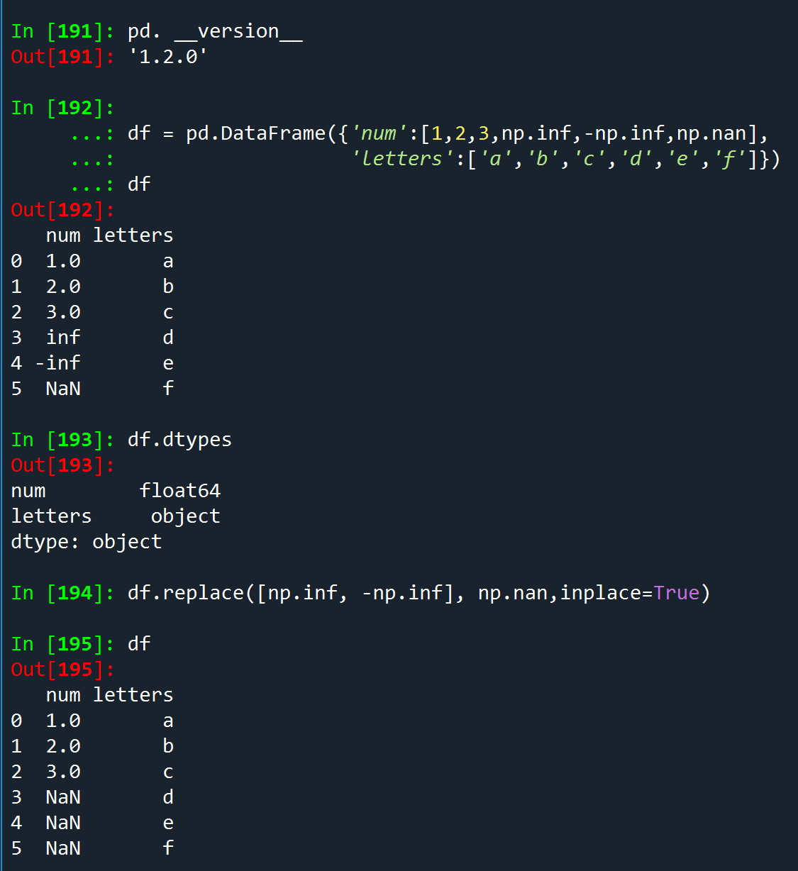 Replace all inf, inf values with NaN in a pandas dataframe Stack