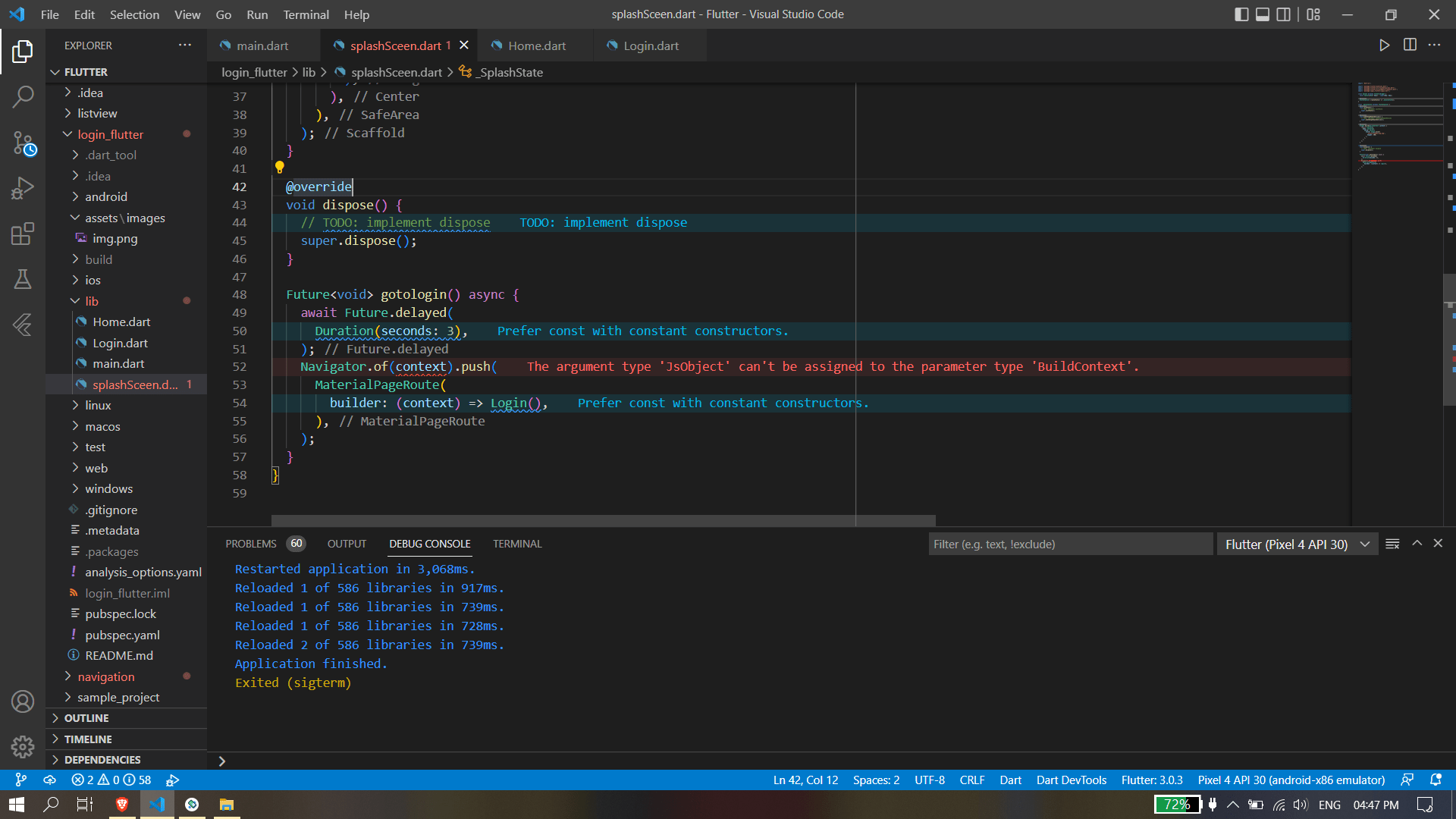 navigator error in flutter navigator error The argument type 'JsObject