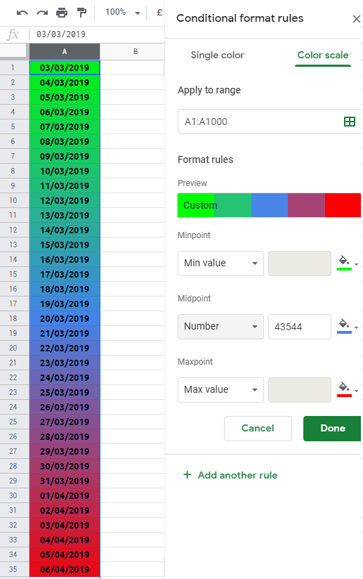 Googlesheets Quick way to make an automatically colorcoded Google