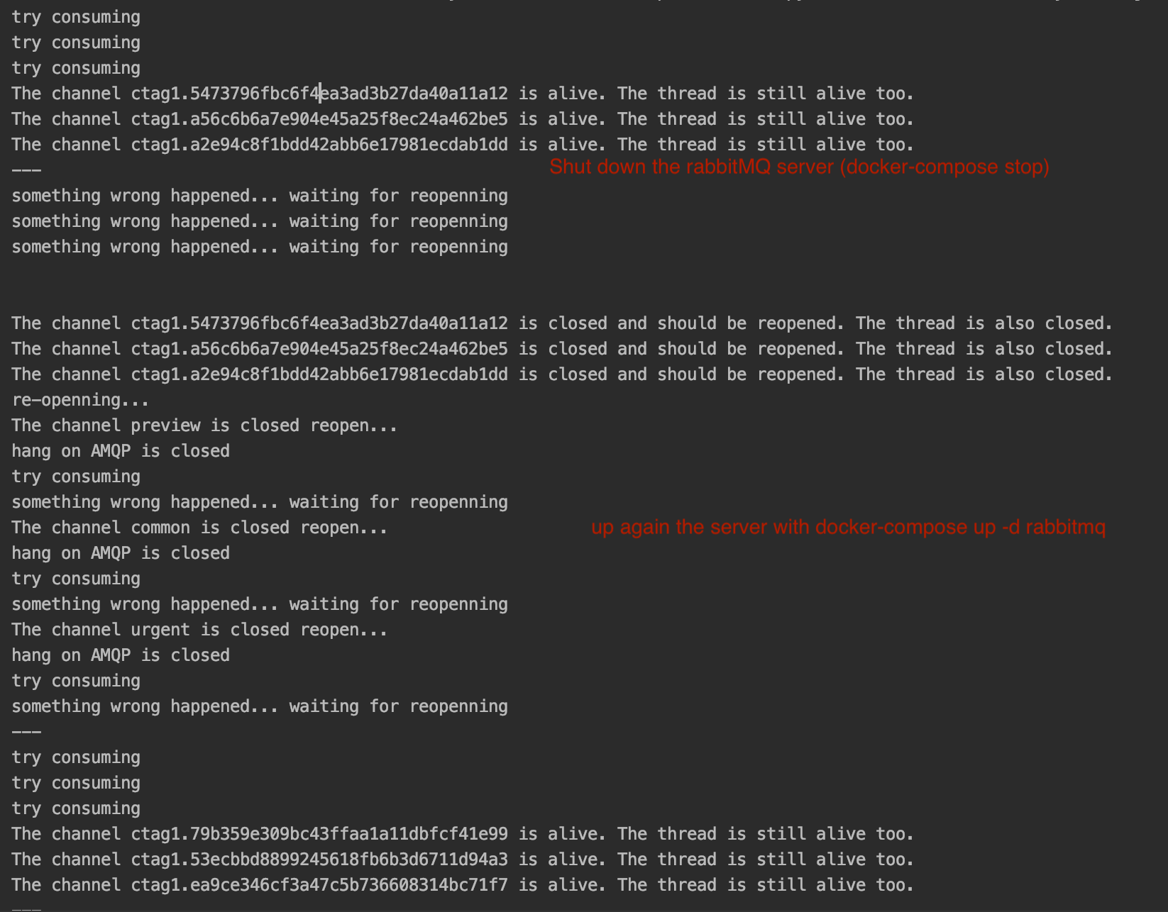 Liveness monitor python and RabbitMQ together through