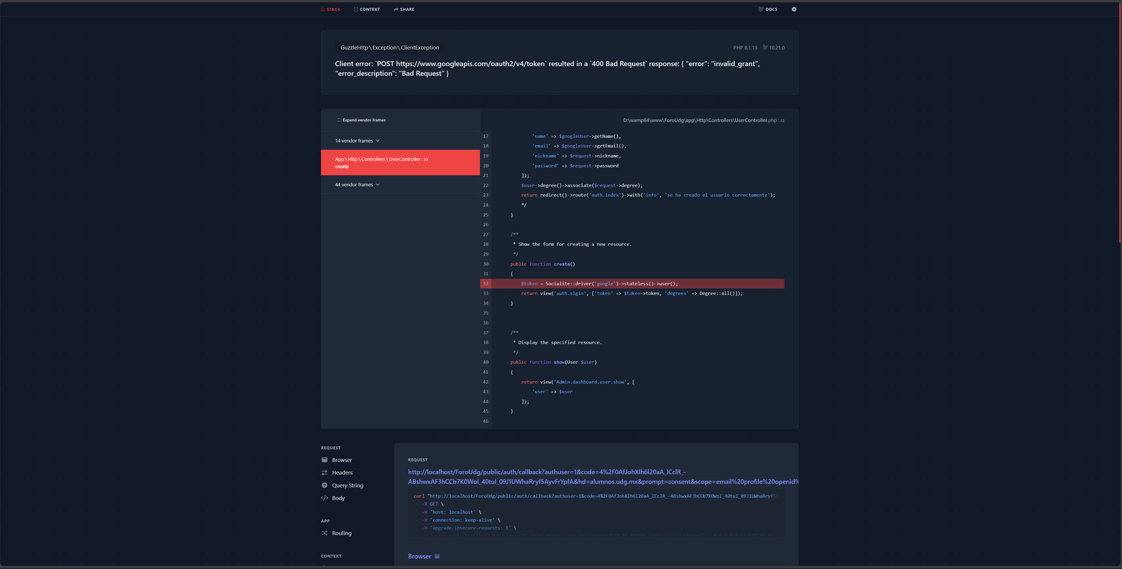 http `400 Bad Request` response { "error" "invalid_grant", "error