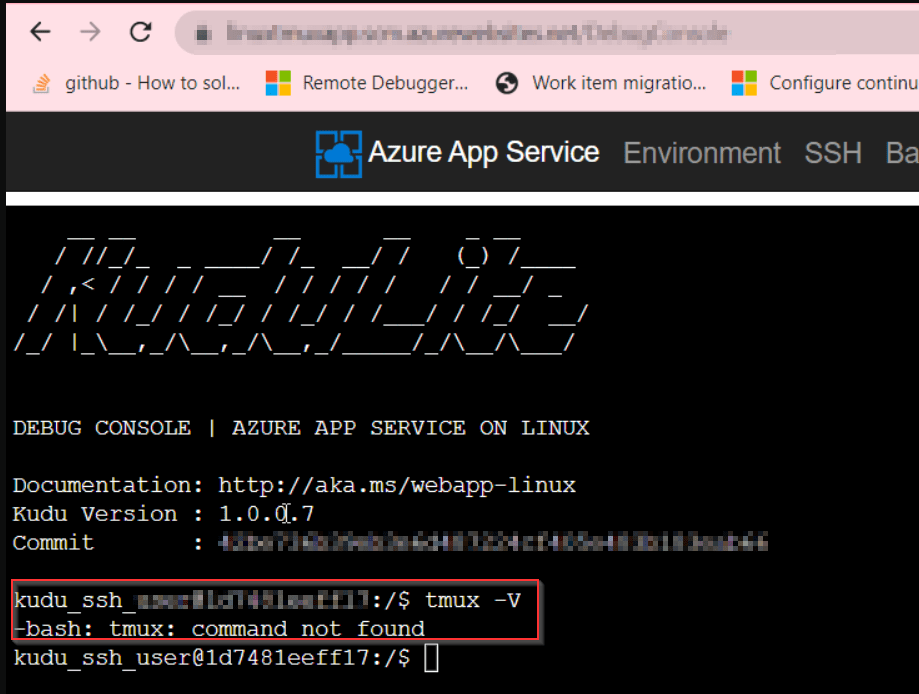 How to use startup command to start detached tmux session on azure app