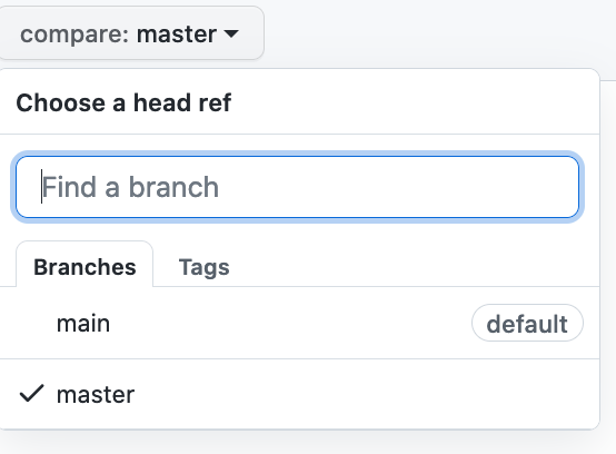 There isn’t anything to compare. main and master are entirely different