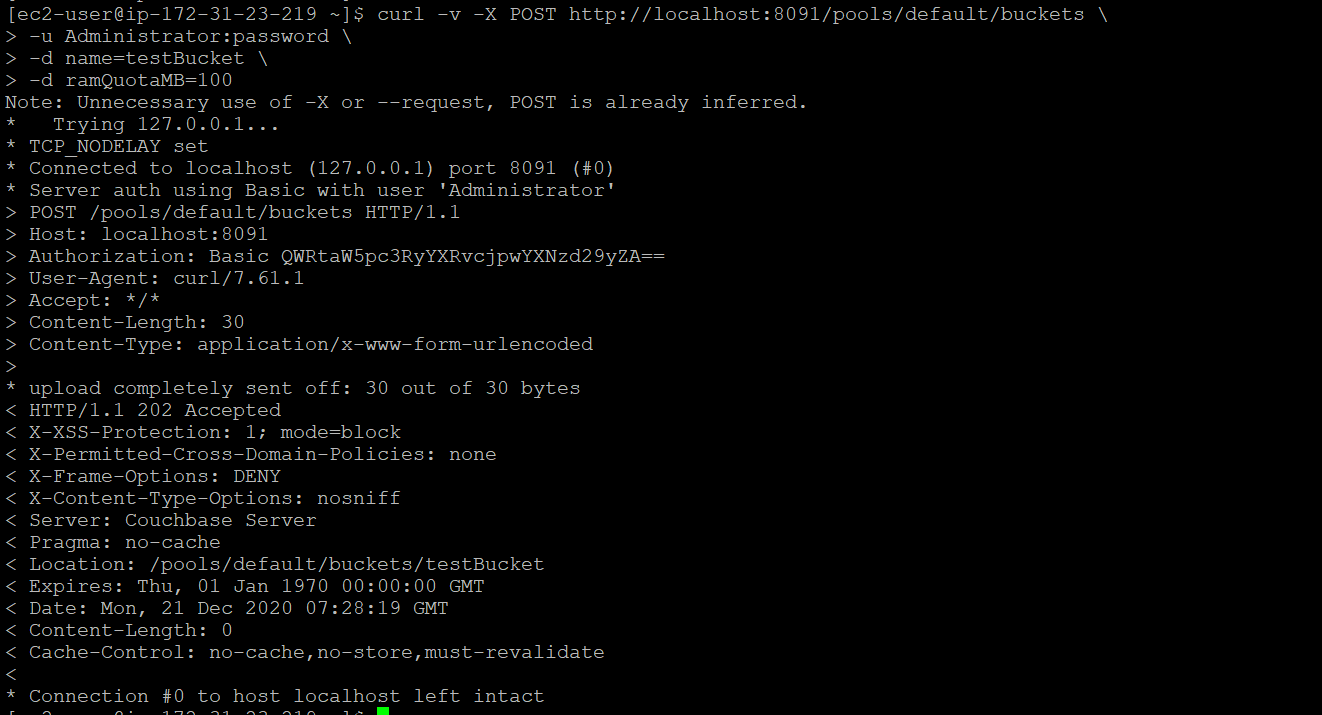amazon web services How to create bucket in Couchbase using kubectl