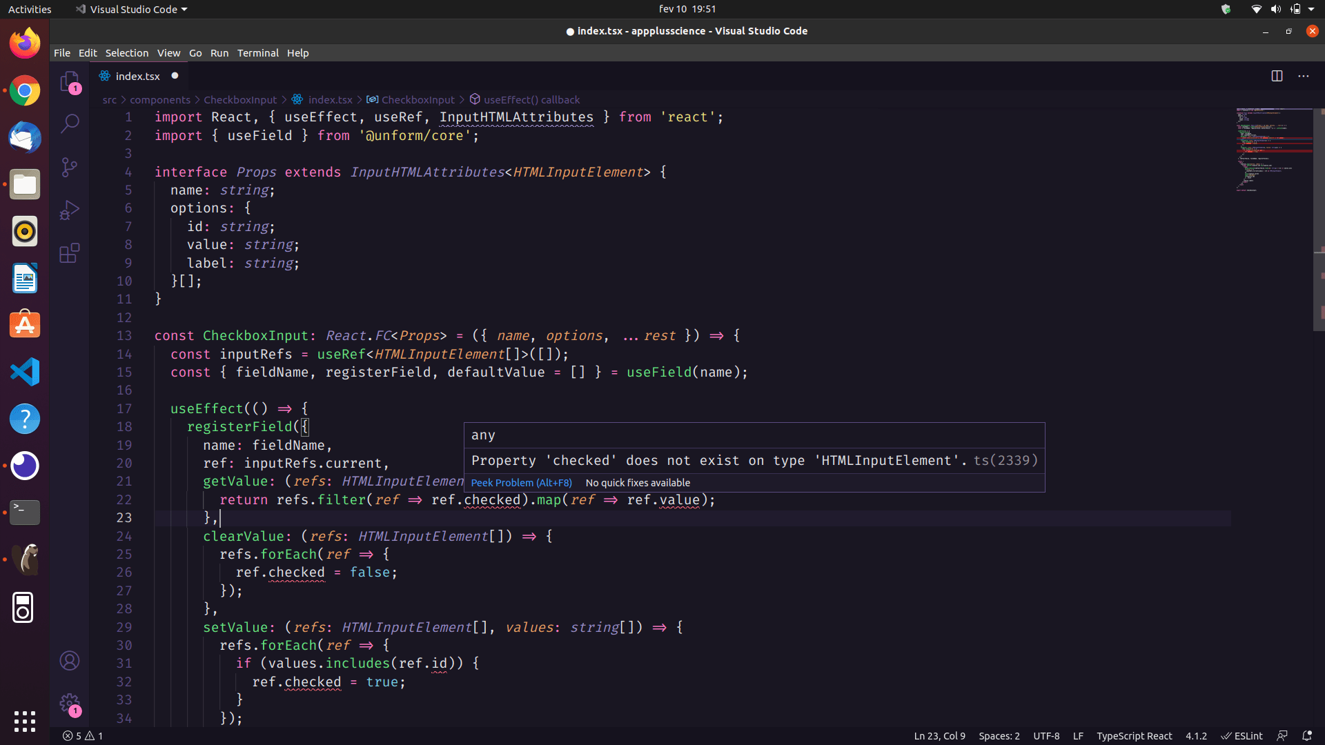 typescript Error "Property 'checked' does not exist on type