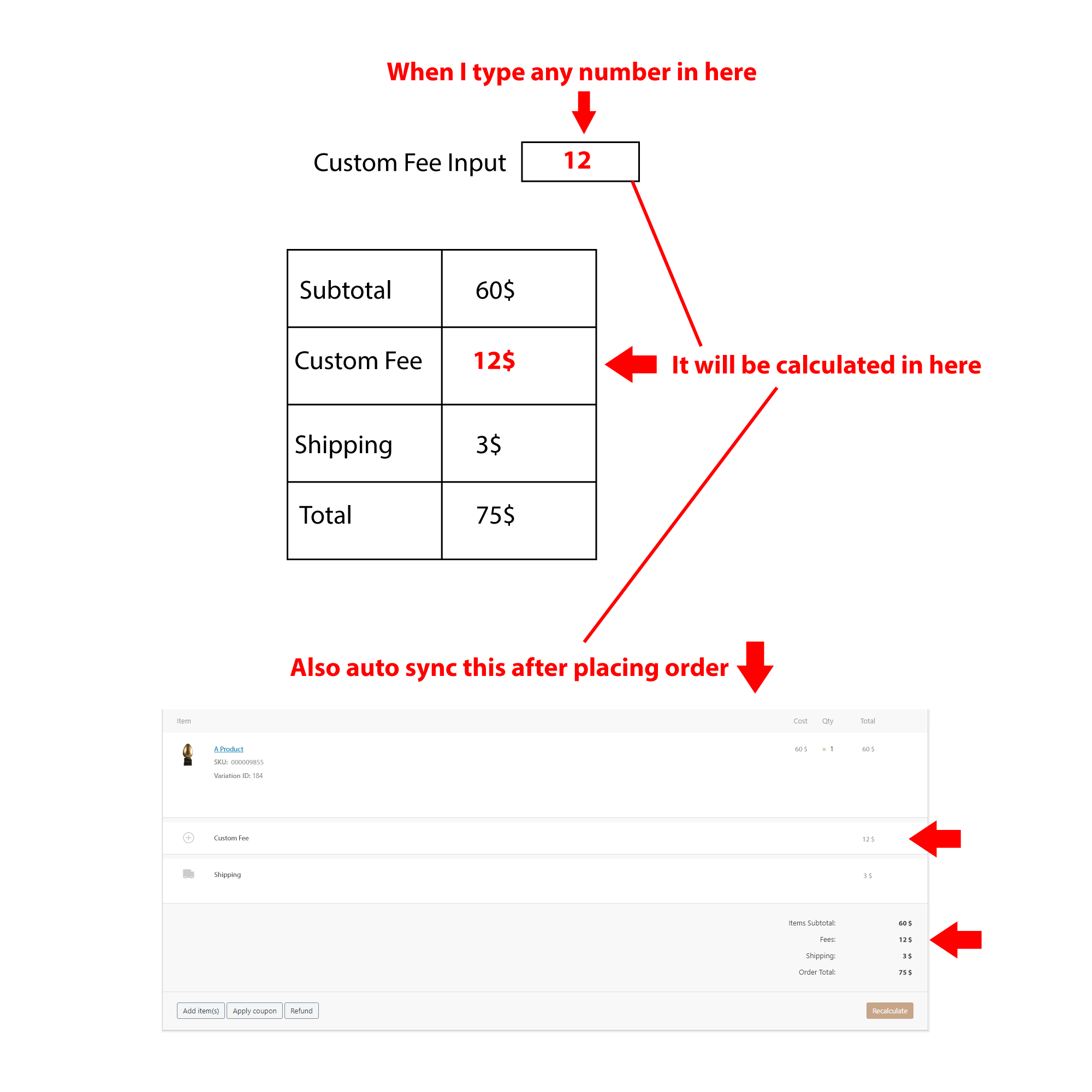 php Update Fee on custom input