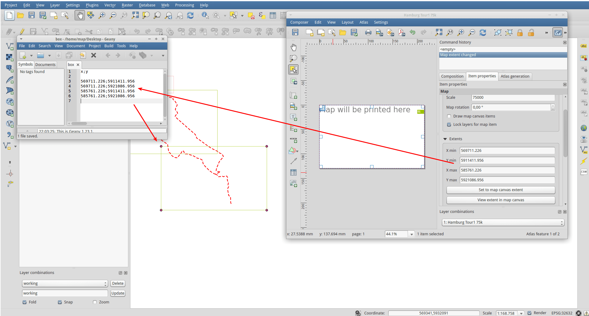 qgis draw extend of print composer map as rectangle in canvas Geographic Information Systems