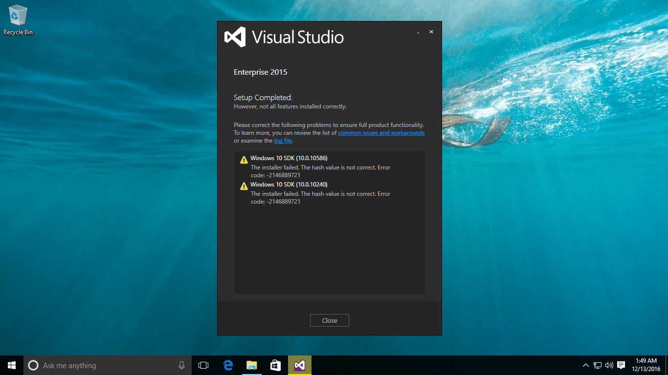 Getting Error "could not install windows 10 sdk