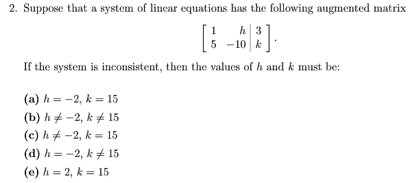 Linear Algebrainconsistent multiple choice question