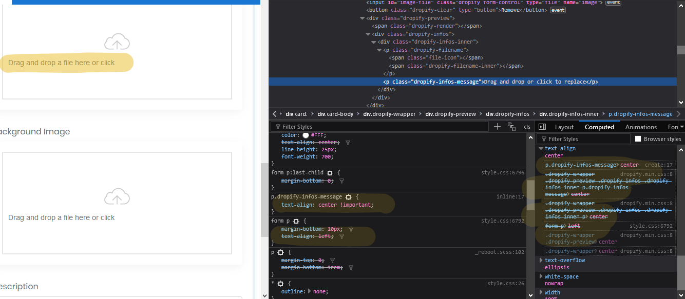 CSS computed showing textalign center is applied but not the same